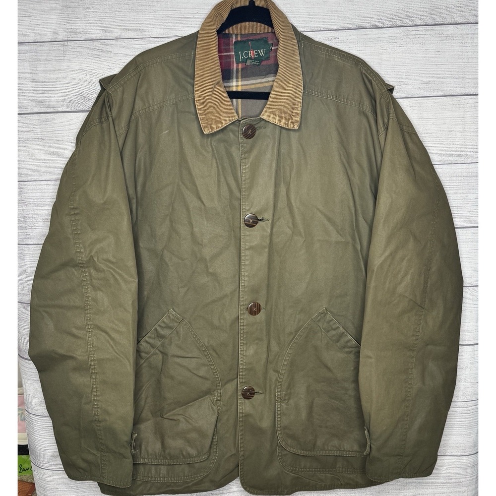 J. Crew Chore Coat Men's XL Green Flannel‎ Lined Hunting Field Jacket Vintage